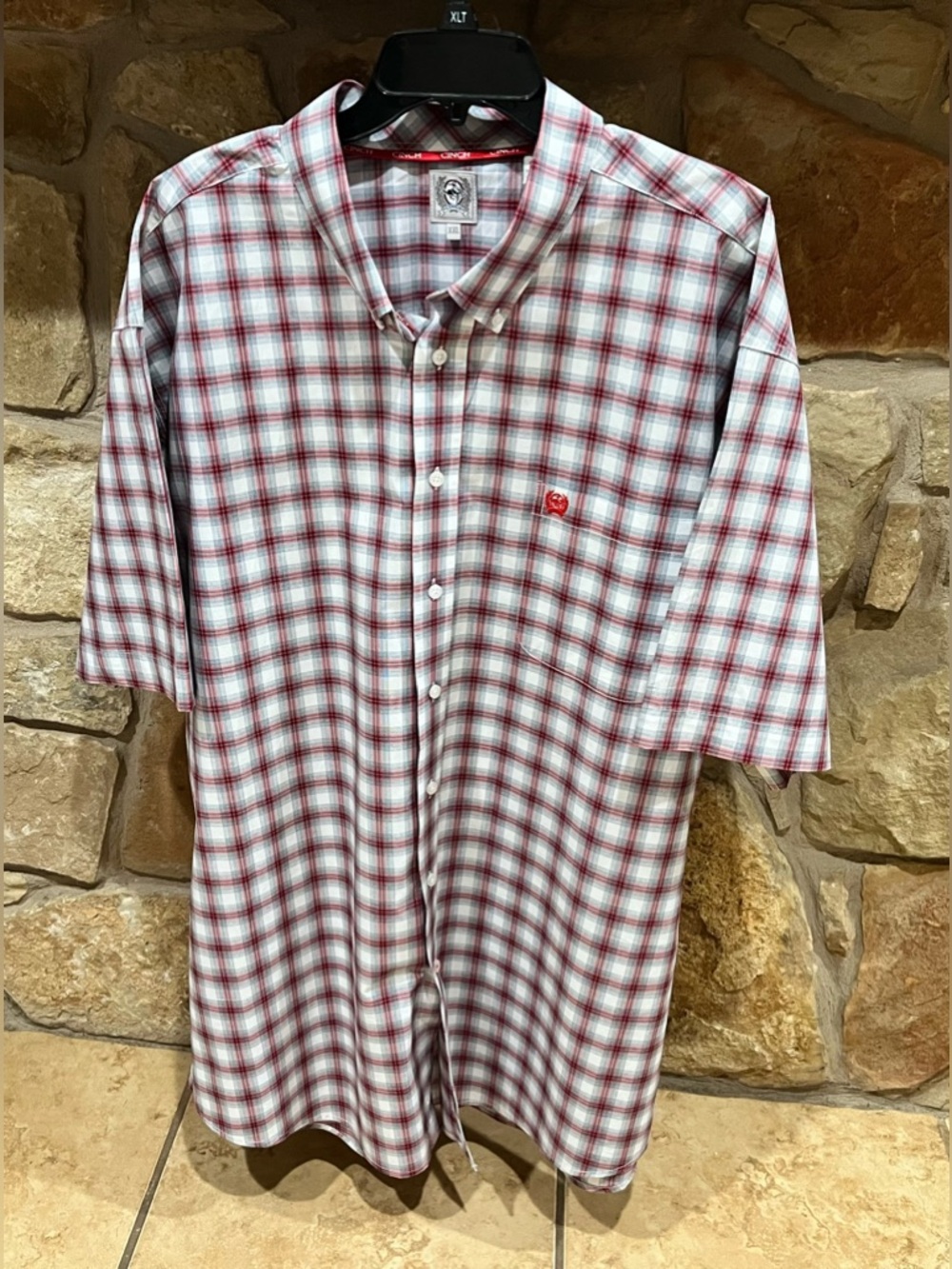 Cinch Plaid Cotton Western Shirt Men XXL Red Navy Blue White S/S Rodeo Cowboy